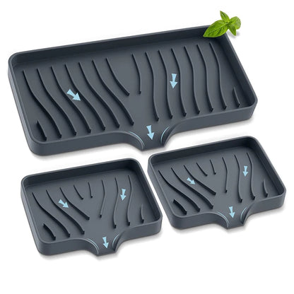 3 Pcs/Set Silicone Soap Dish, Sponge Tray with Drain, Bathroom Kitchen Sink Organizer, Bar Soap Holder for Shower