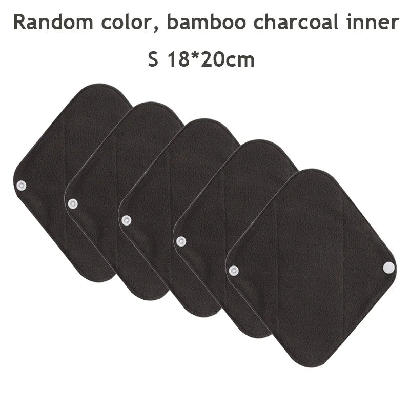 5PCS Small Medium Large Different Period Time Bamboo Reusable Menstrual Pads Washable Sanitary Towels for Lady Women Daily Night