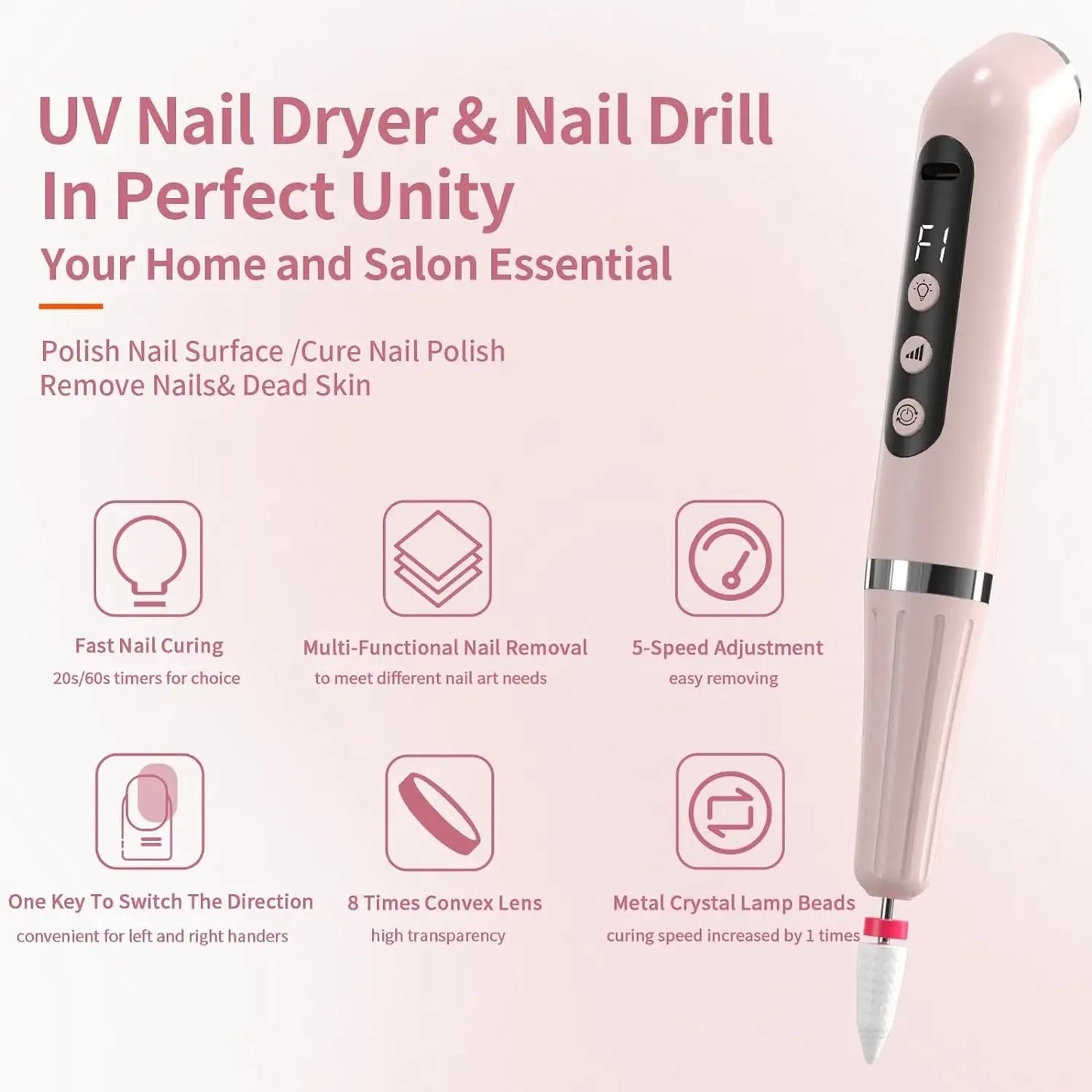 Professional 2-in-1 USB Nail Drill & LED Lamp - Cordless Rechargeable Manicure Tool for Home Salon Use, Portable Nail Machine
