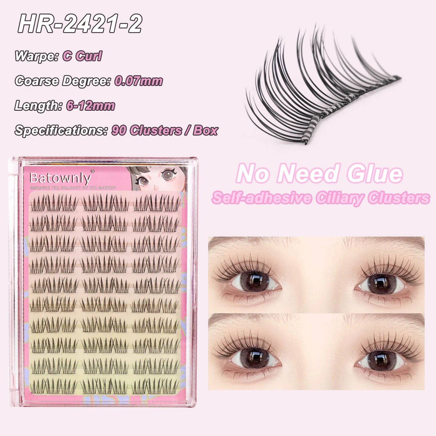 90 Pcs Self-adhesive Eyelash Cluster Idol Single Cluster DIY Girl Group Natural Trilogy Cartoon Glue-Free False Eyelashes