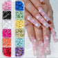 12Grids/Box Five-Petal Flower/Steel Beads Nail Art Charms Mixed-Size Flowers Gold/Silver Ball Rhinestones DIY Manicure Diamonds