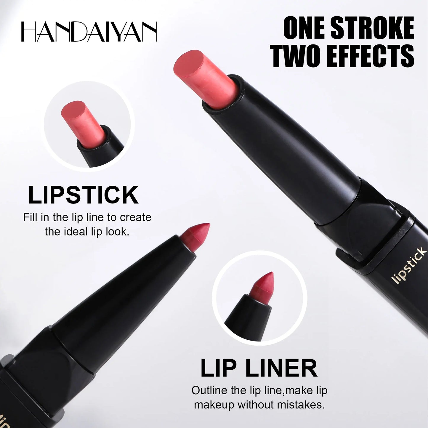 HANDAIYAN 2 in 1 Double-end Matte Lipstick Pencil Lipliner Waterproof Long Lasting Matte Lip Liner Pen 6 Colors Lipsticks Makeup