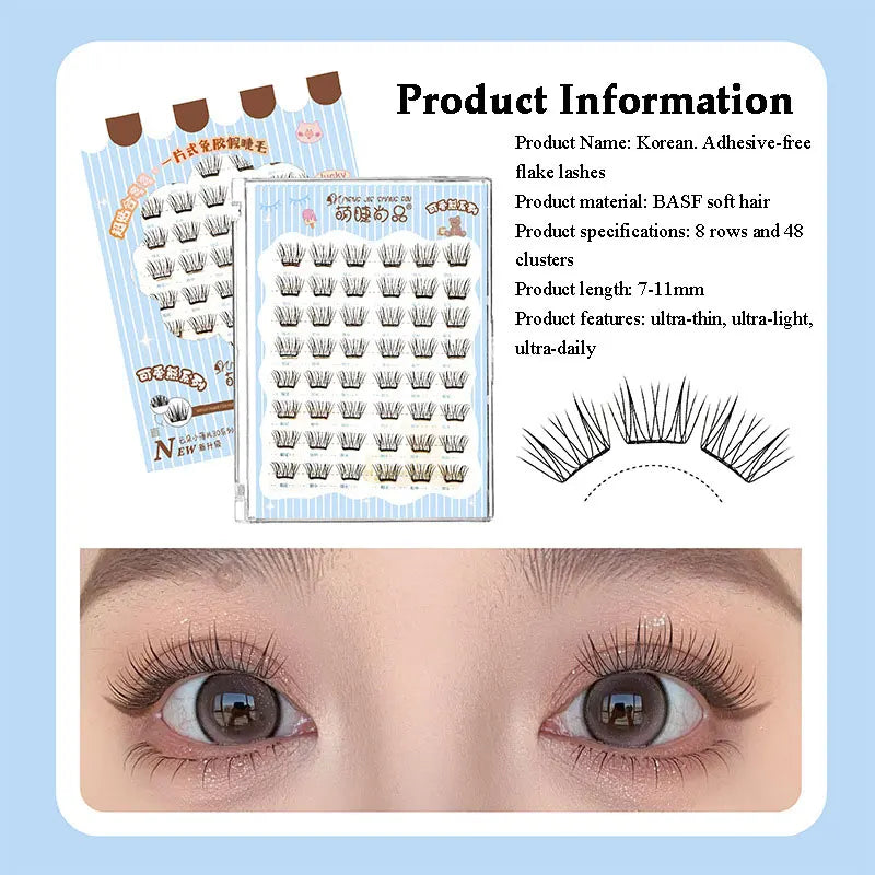 Ultra-thin Noglue Lashes Zero-touch False Eyelashes Natural Eyelash Clusters Lashes with Eyelash Glue Self Adhesive Eyelashes