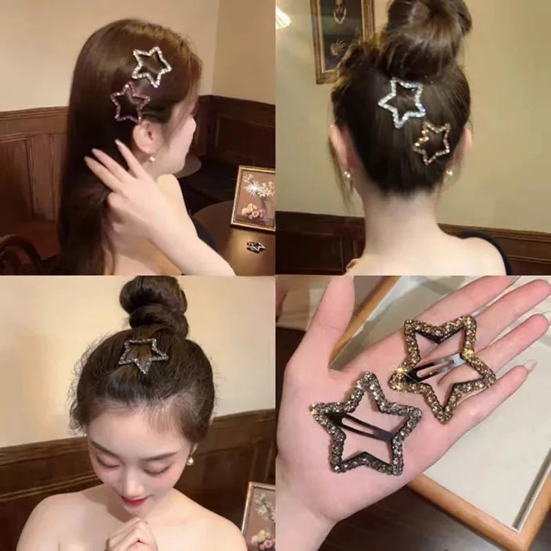 4pcs Full Diamond Five-pointed Star Back Head Hairpin Broken Hair Finishing Headdress Grab Clip Rhinestone Hairp