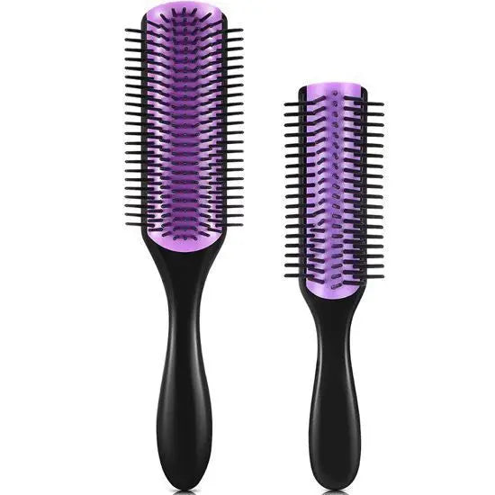 9-Row Detangling Hair Brush Scalp Massager Wet Dry Comb for Curly Straight Hair, Denman Style Detangler for Women Men Salon Use
