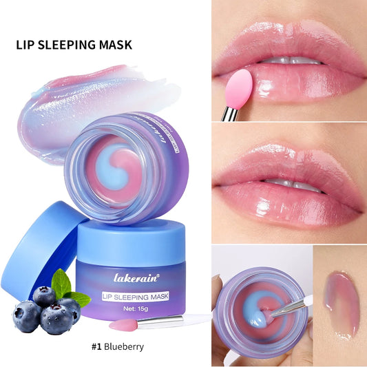 Blueberry Lip Sleeping Mask Overnight Dual Color Hydration For Dry Cracked Skin Reduces Fine Lines Moisturizing Nourish Lip Care
