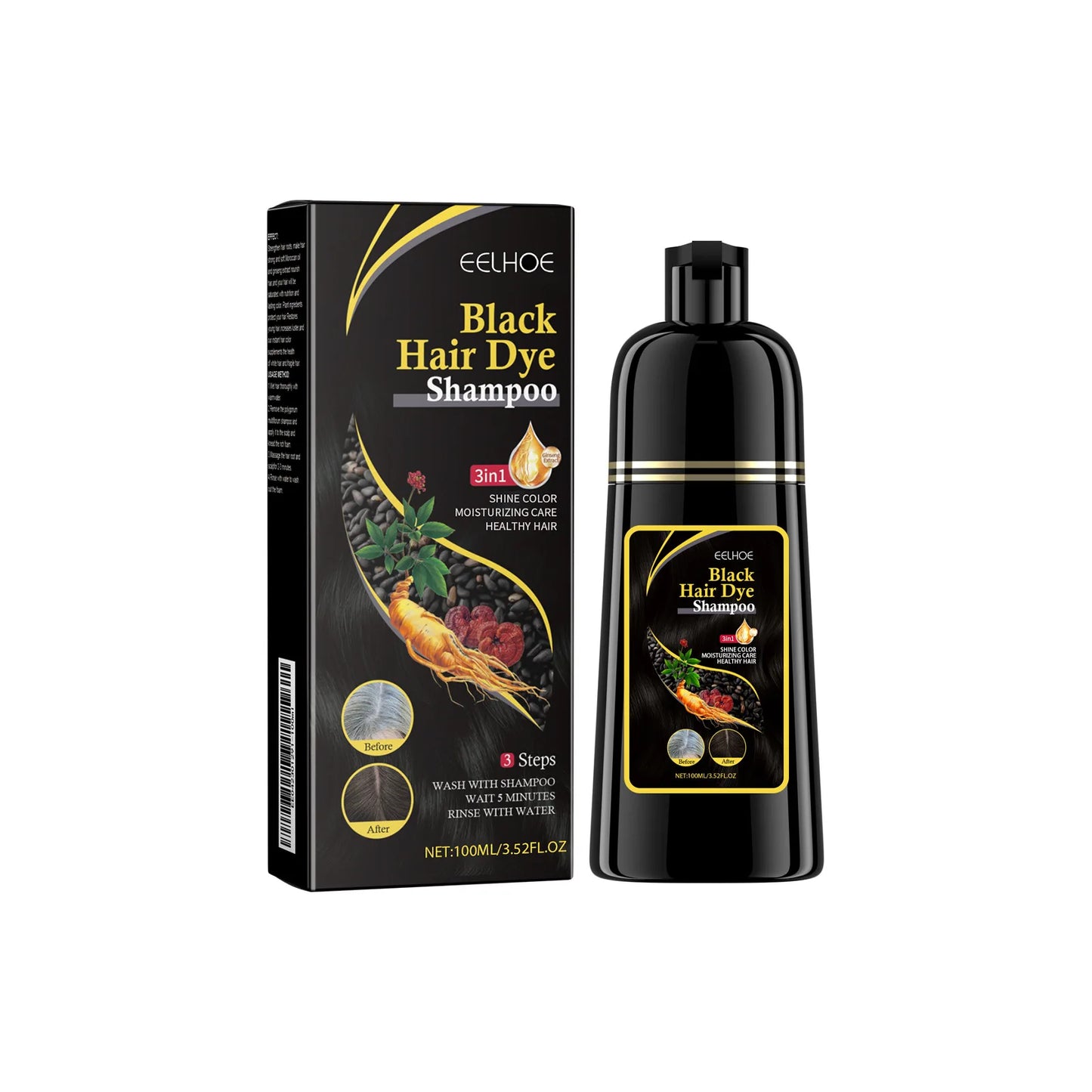 EELHOE 3-in-1 Hair Dye Shampoo to Darken Hair Cleaning Hair Color Shampoo Polygonum Multiflorum Growth of Hair Dye Shampoo 500ml