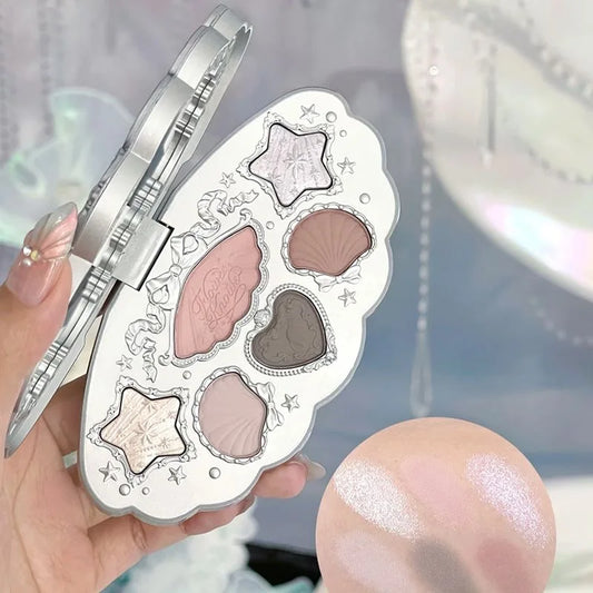 Flowerknows 6 Color Eye Shadow Palette Shell's Jewel Matte Pearl Metallic Glitter Eyeshadow Makeup Long-Wearing for Eyes
