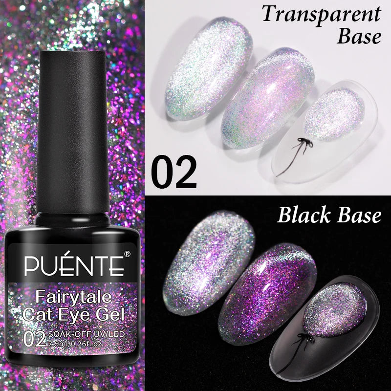 PUENTE 7.5ML Golden Gems Cat Magnetic Gel Nail Polish Pink Brown Blue Colors Golden Glitter Cat Eye Soak Off UV Nail Art Varnish