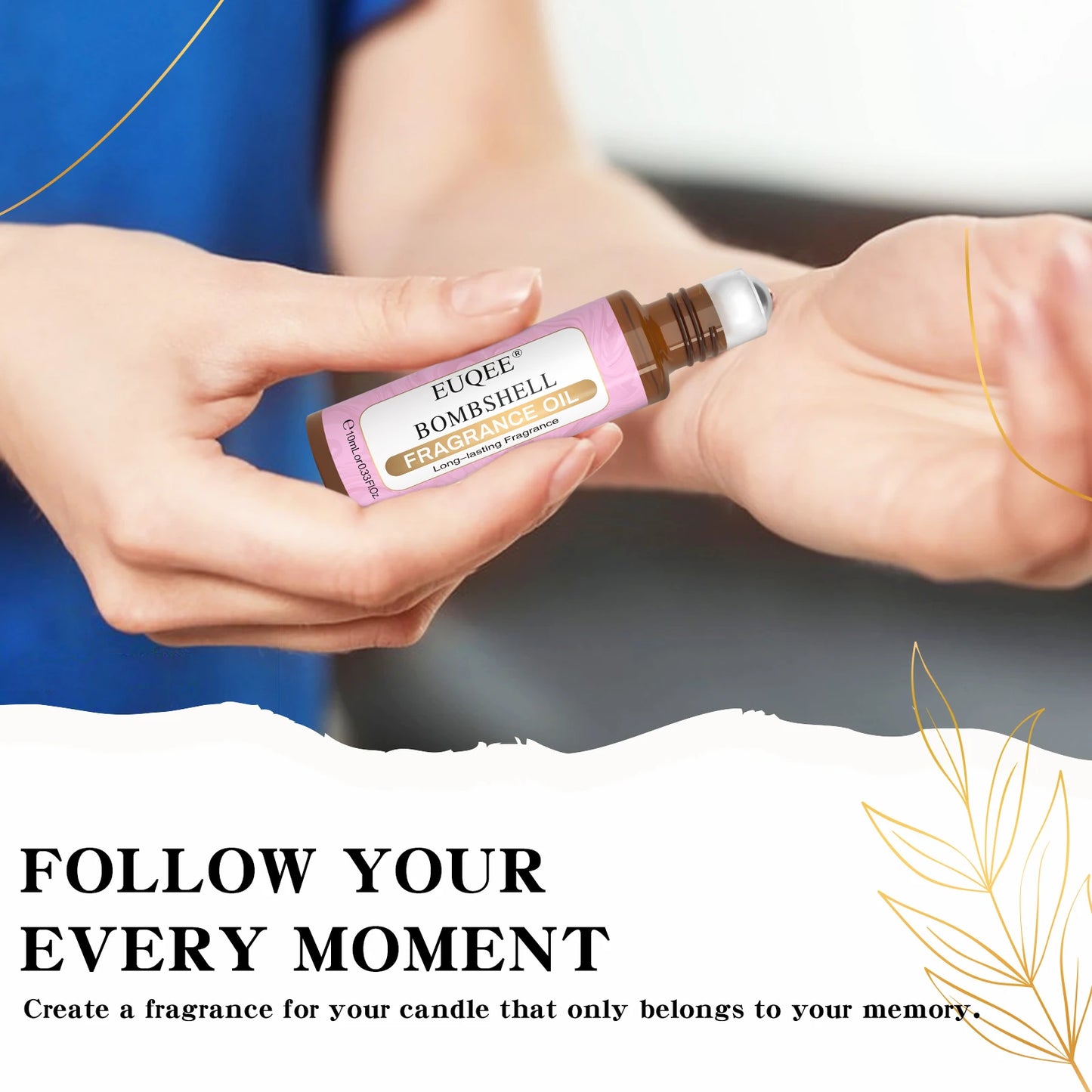 EUQEE 10ml Roll-On Fragrance Oil for Skin Sea Breeze White Musk Coconut & Vanilla Bubble Gum Green Tea Long Lasting Scent