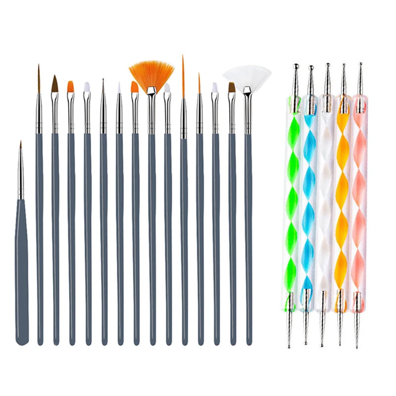 20/15pc Nails Art Brushes Set Manicure Liquid Powder Carving UV Nail Gel Polish Painting Pen Nail Acrylic Extension Builder Tool