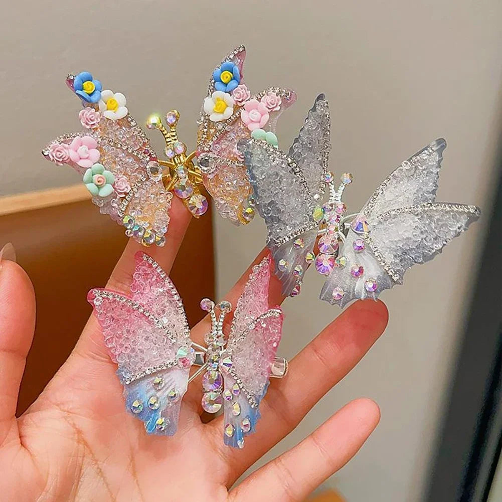 Three-dimensional Rhinestone Butterfly Hairpin Multicoloured Moving Wings Hair Clip Headwear Hair Accessories for Children