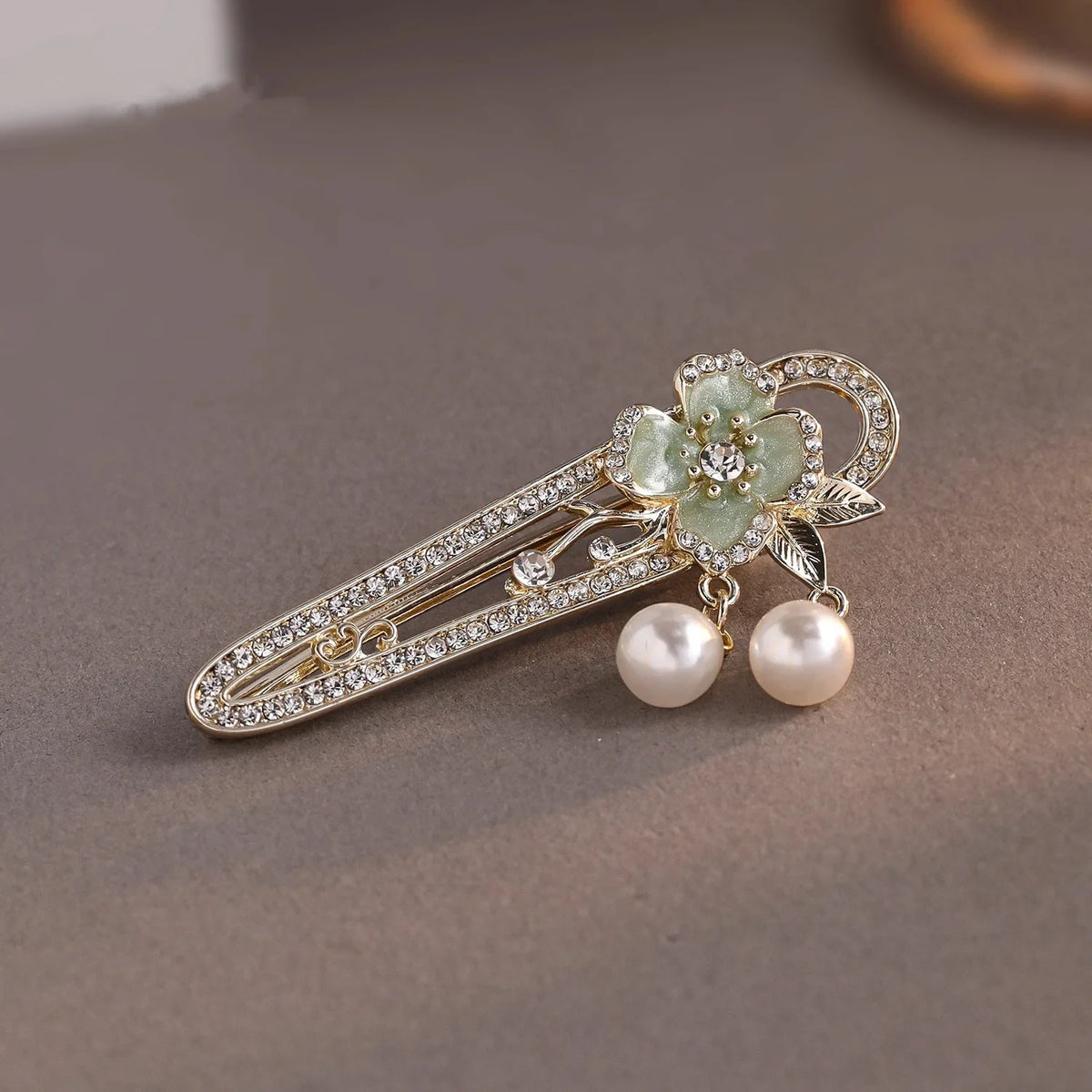Exquisite Rhinestone Flower Hollow Duckbill Clip Hairpin Pearl Tassel High-end Women's Side Clip Temperament Fashion Hair Clip