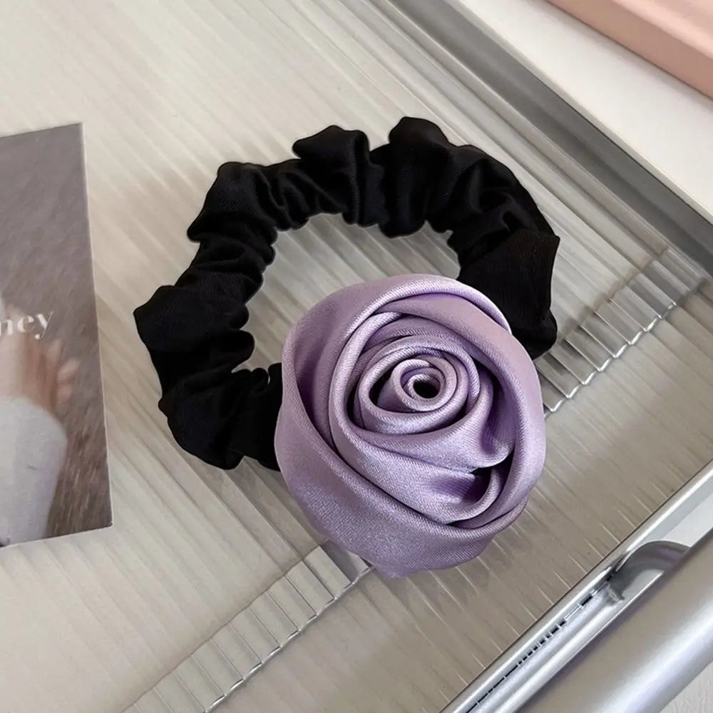 Sweet Flower Rose Hair Rope Hair Tie Scrunchies Silk Satin Hair Rope Korean Style Headwear Elastic Hair Band Ponytail Holder