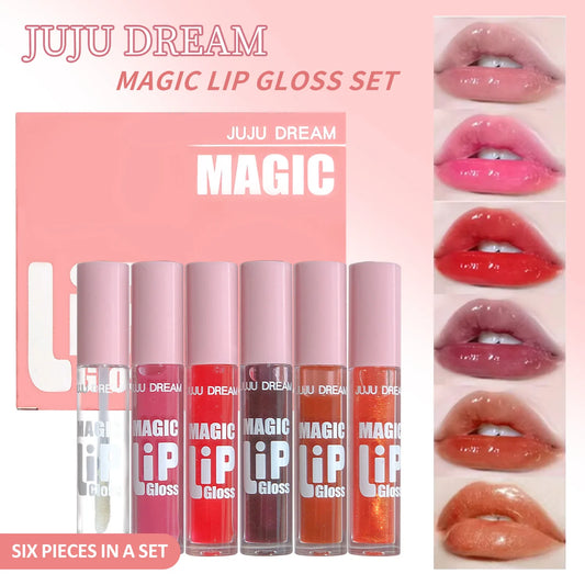 6pcs Jelly Lip Oil Set – Hydrating, Shimmering Gloss, Waterproof, Long-Lasting, Easy Application, Unisex, Multi-Shade Combo