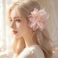 Nude Pink Fabric Flower Hairpin with Pearl Feather Edge Clip, Bridal Wedding Dress Hair Accessory, Bridesmaid Dress Photo Shoot Fairy-Like Side Hair Ornament