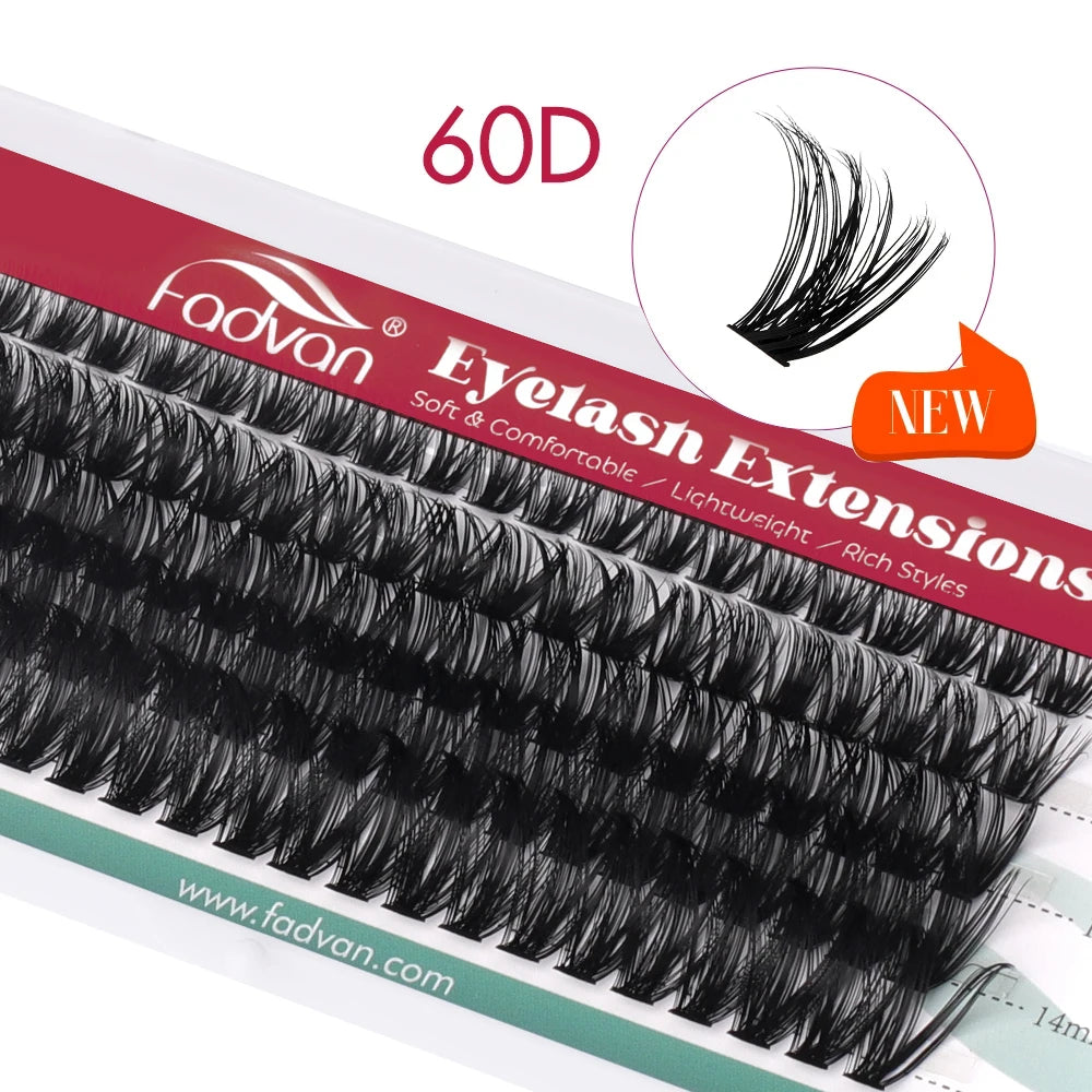 FADVAN Individual Mink Lash Extensions 10D / 20D / 30D / 40D /50D / 60D /80D Clusters 0.07mm  Natural Heat Bonded Cluster Lashes