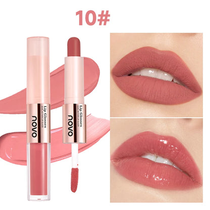 2-In-1 Dual-Ended Lipstick & Lip Gloss - Matte & Mirror Finish, Long-Lasting Color Lock, Nourishing Formula With Seed Oil