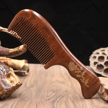 Natural Golden Silk Sandalwood Comb Crescent Type Anti-Static Comb Curly Hair Wooden Brush for Hair Comb Massage Hair HealthTool