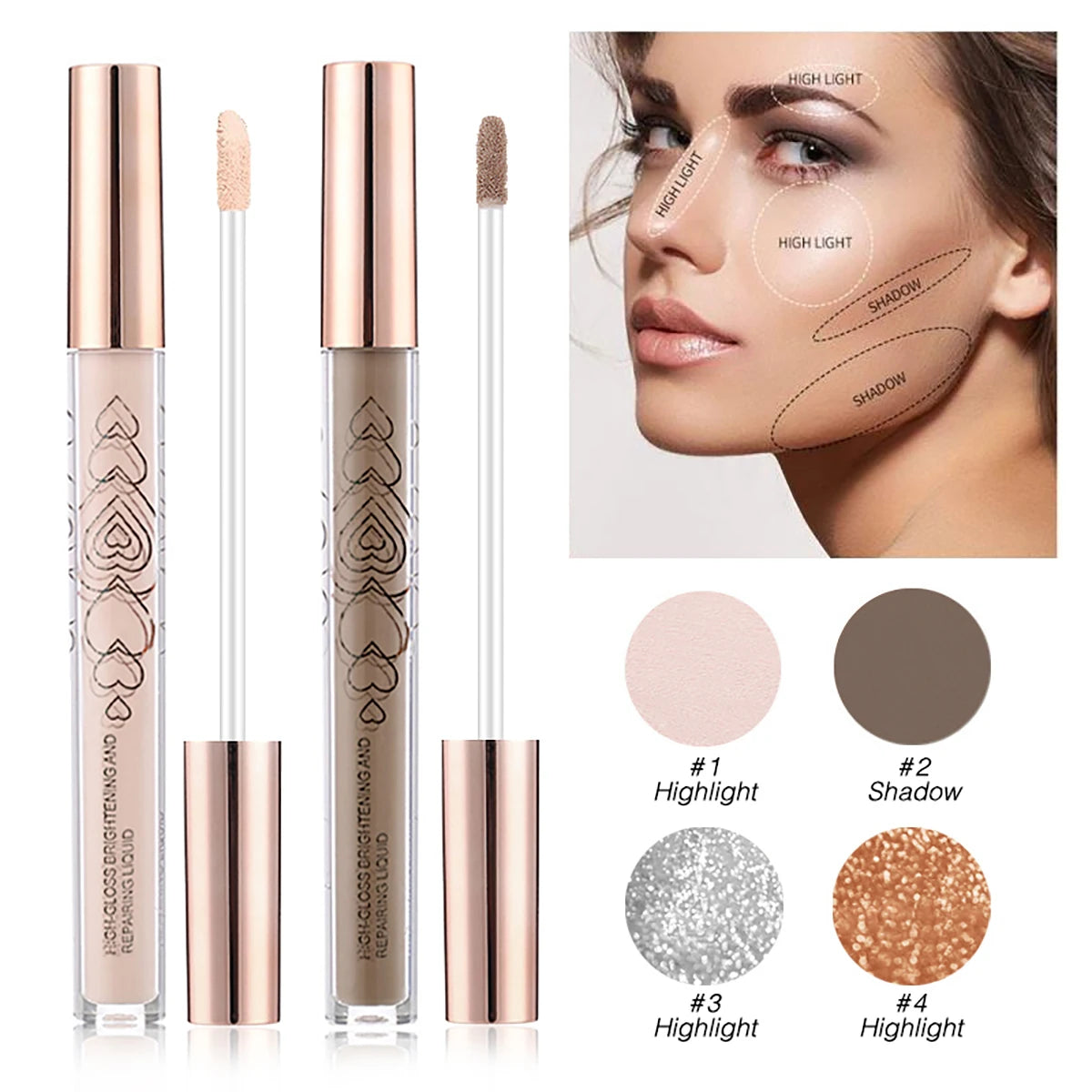 Highlighter Stick, Face Contour, Liquid Shadow, Glitter, Brightening, Concealer, Three-Dimensional Highlighter, Silkworm Pencil