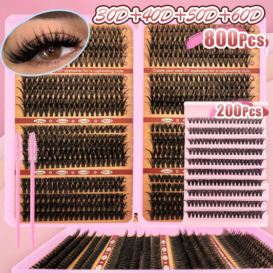 200/800 Pcs Lash Book Kit 8-16mm Premium Lash Extensions 30D 40D 50D 60D Reusable False Eyelashes for Beginners