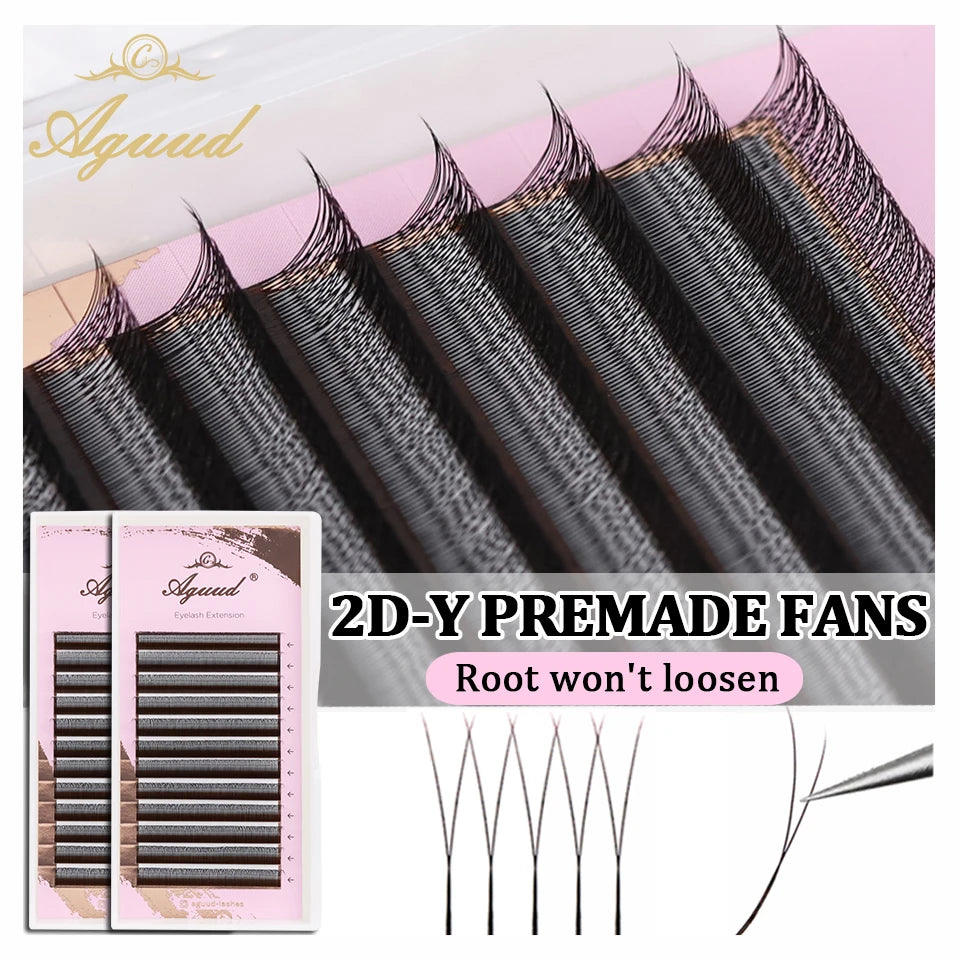AGUUD 2D Y Lashes Extension Premade Voume Fans Faux Mink Eyelashes Premium Mesh Net Cross Lash Single Tips 2D Y Shaped Eyelashes