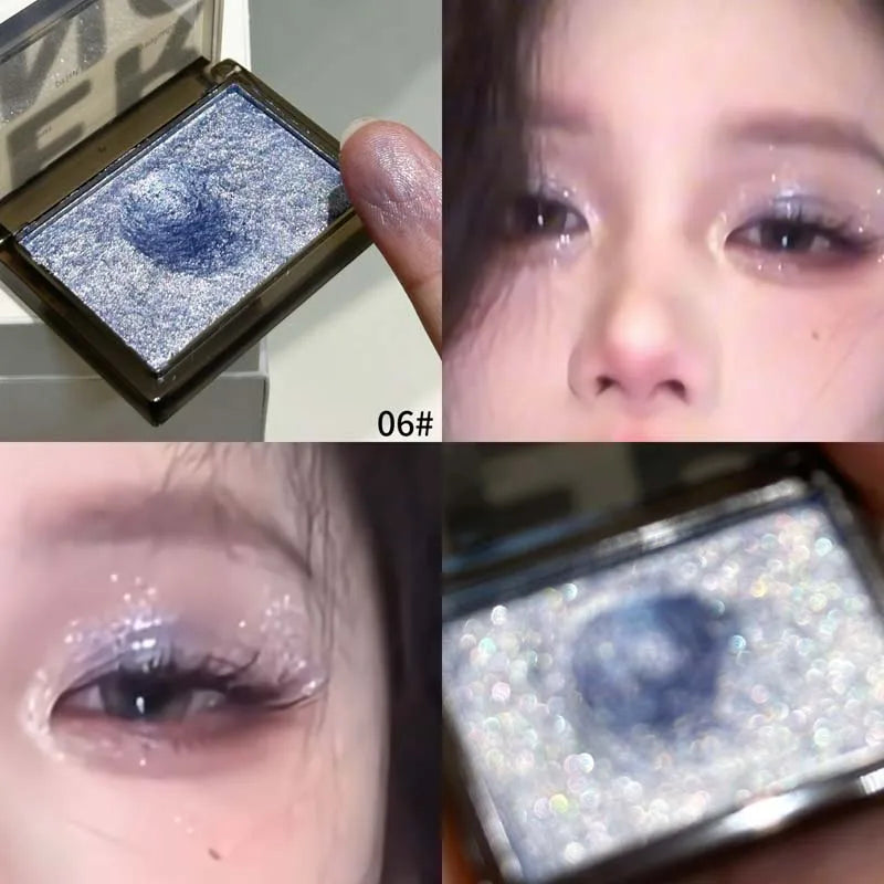 Punk Metallic Glitter Eyeshadow Mousse Matte Shimmer Highlight Pressed Pigments Dark Smoky Purple Pearlescent Eyeshadow Palette