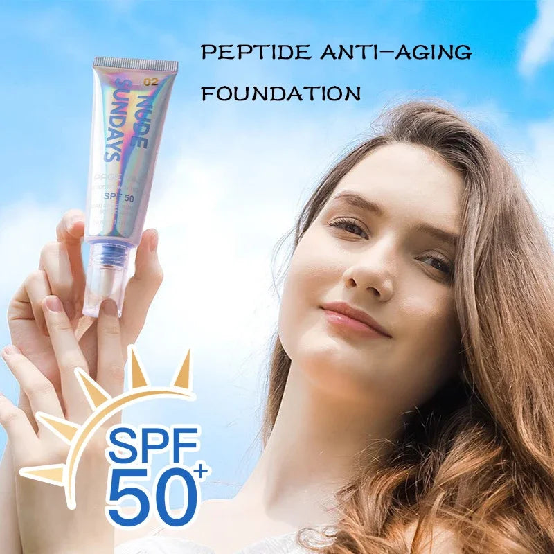 PAGE VINE Peptide Foundation Tint SPF50 Flawless Foundation Oil Control Concealer Non-Flaking Full Coverage Hydrating Makeup Hot