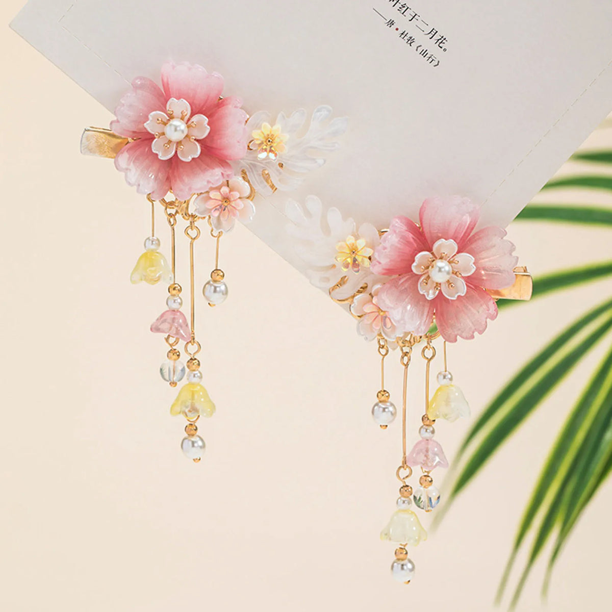 2pcs Chinese Hanfu Hair Clips Hairpins Flower Girls Pink Barretes Crystal Tassel Children Hair Accessories Jewelry Headwear