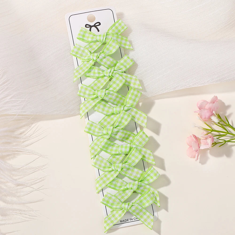 RAINBOW BOWS 10Pcs Kids Sweet Solid Color Mini Bows Hair Clip Baby Girls Ballet Style Ribbon Braided Hair Accessories Wholesale