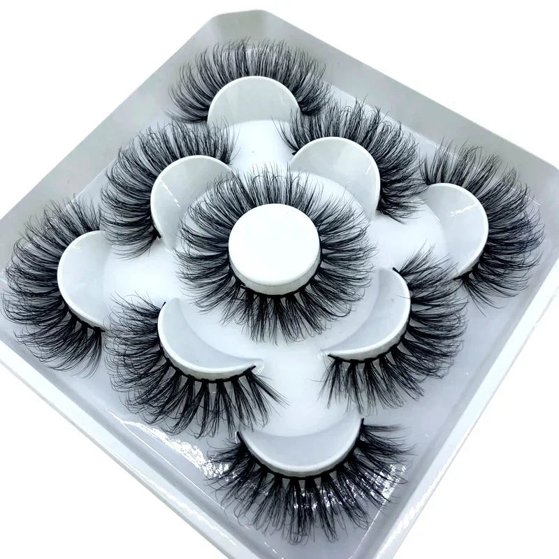 AMSDCN 5 Pairs 3d Mink Dramatic Volume Lashes Bulk Faux Thick Long Wispy Natural Mink Lashes Pack Short Wholesales Natural False