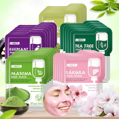 50pcs LAIKOU Mud Masks Sakura Facial Clay Masks Moisturizing Anti-aging Anti Acne Deep Cleansing skincare Face Mask for Beauty