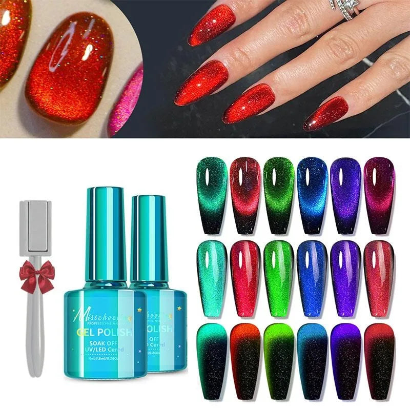 Cat Eye Gel Nail Polish 6 Colors Holographic Glitter Gel Polish Set With Magnet Translucent Gel Nail Polish  Home Manicure Salon