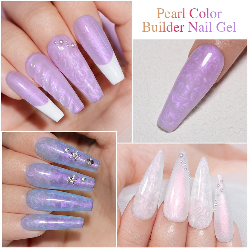 PUENTE Pearl Color Builder Nail Gel Polish Hema Free Shell Thread Glitter Nail Extension Semi-Permanent Construction Gel Varnish