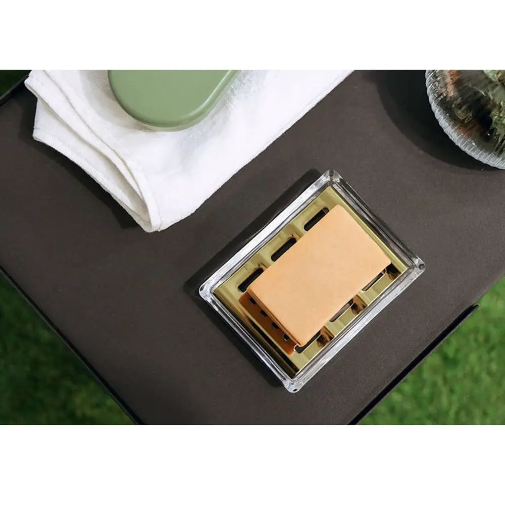 Light Luxury Stainless Steel Glass Soap Dish Draining Rack Rectangular Soap Holder Dual Layer Self Draining Soap Case Bathroom