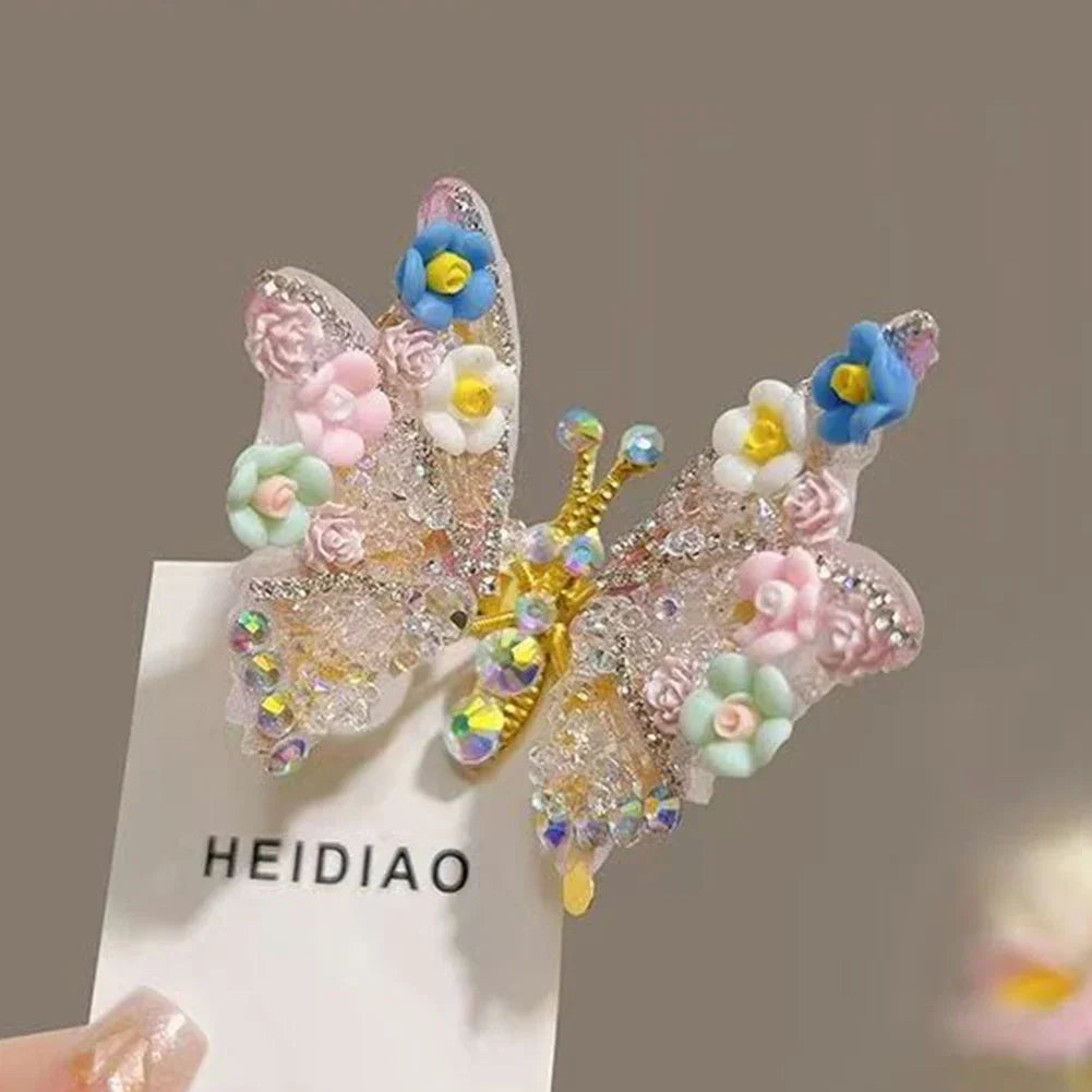 Three-dimensional Rhinestone Butterfly Hairpin Multicoloured Moving Wings Hair Clip Headwear Hair Accessories for Children