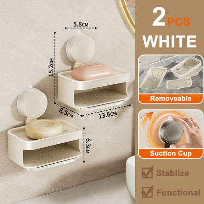 1Pcs Double-Layer Soap Container Bathroom Soap Dishes Holder Self Draining Soap Box with Suction Cups for Bathroom Accessories