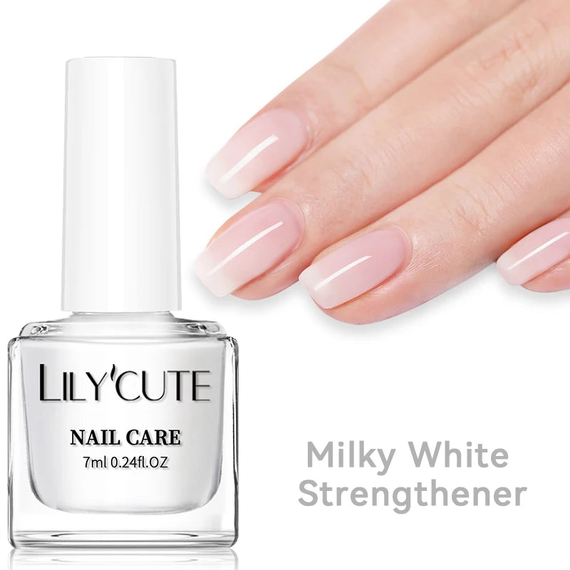LILYCUTE 7ml Clear Nail Base Top Polish Nail Care Polish Milky White Pink Strengthener Nail Hardener Long Lasting Nail Varnish