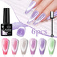 6pc Glitter Cat Magnetic Nail Gel Polish Set Cat Eye Holographic Reflective Semi Permanent UV Gel Soak Off Sparkling Nail Art