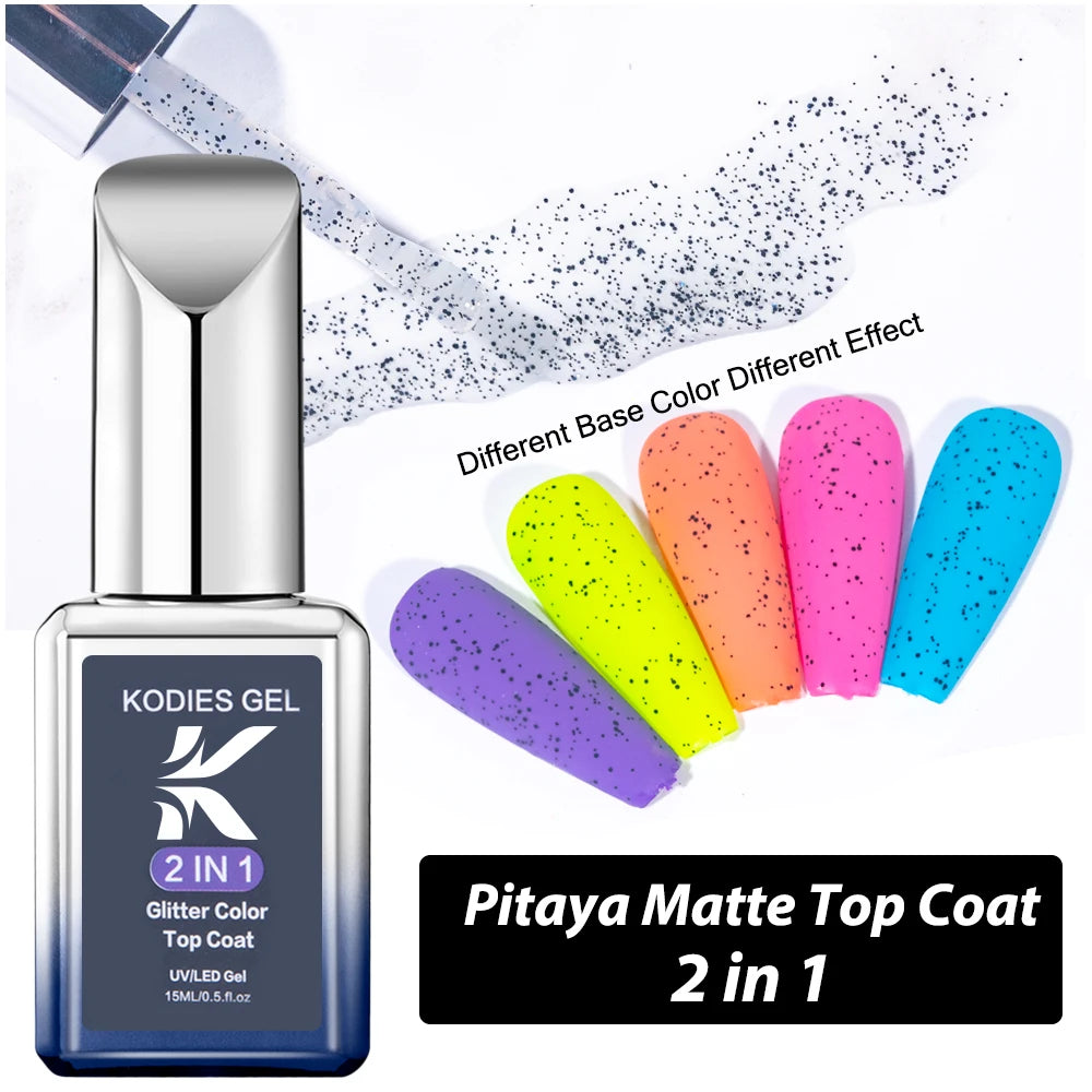 KODIES GEL Glitter Top Coat Gel Nail Polish 2 In 1 Semi Permanent  UV Stars Moon Halo Top Coat No Wipe Manicure Nail Art Sealer