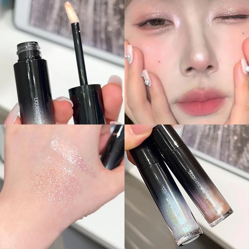 Glitter Liquid Eyeshadow Holographic Shimmer Ice Blue Pink Quick-drying Wet Look Tears Highlight Eye Makeup Non-flying powder