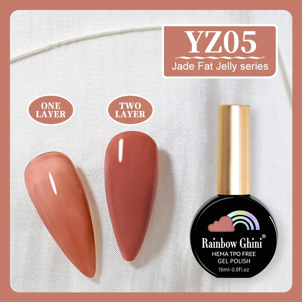 RG 15ml TPO&Hema Free 5Color Nude Jade Fat Gel Nail Polish Translucent UV Gel Polish Long Lasting Professional Nail Art Autumn