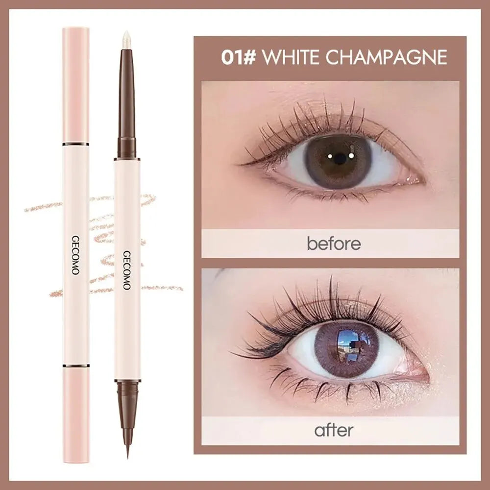 GECOMO Double-ended Lying Silkworm Pencil with 0.01mm Eyeliner Shimmer Eyeshadow Makeup