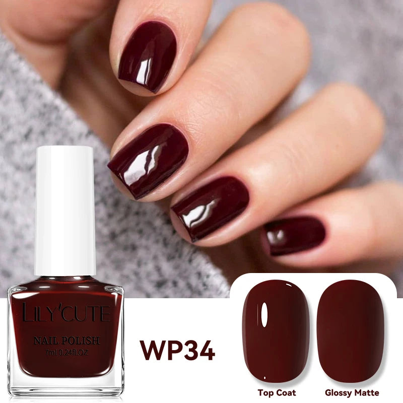 LILYCUTE 7ml Dark Red Nail Polish Water-based Colorful Glitter Sequins Air Dry No Need Cure Nail Art Supplies Gorgeous Color