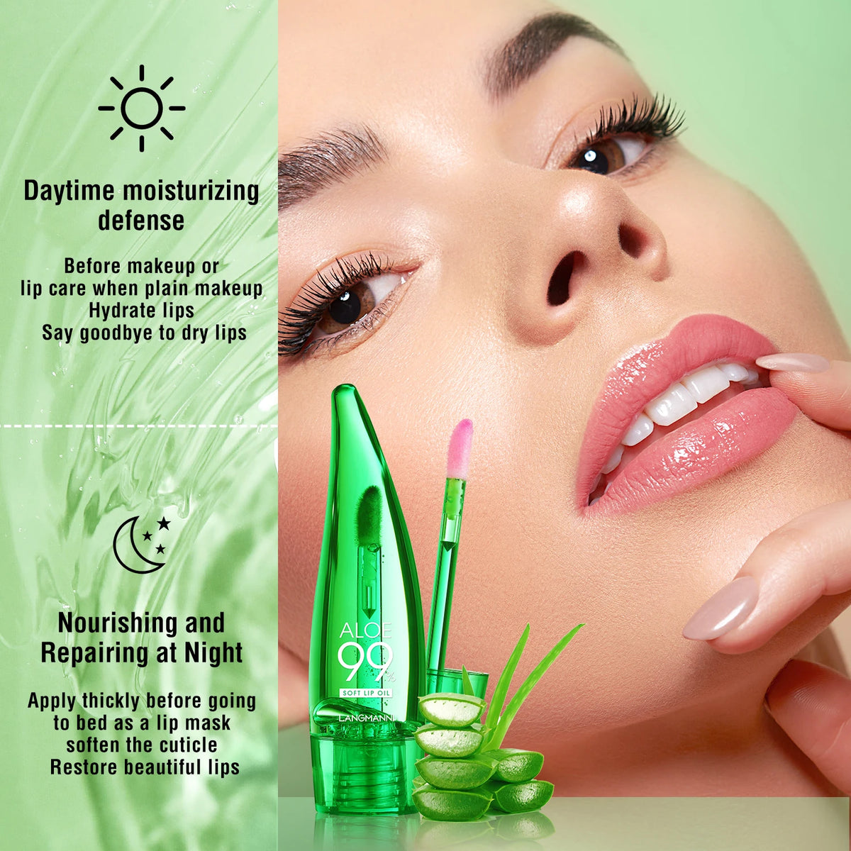 Langmannni Aloe Vera Moisturising Lip Gloss Warm Feeling Colour Changing Lip Glaze Long Lasting Moisture Lip Oil