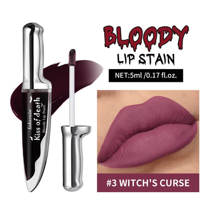 Lip Stain Kiss of Death Bloody Gothic Matte Long Lasting Waterproof Non Stick Color Darkens Over Time Vampire Makeup