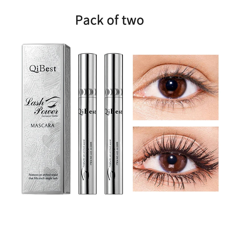 QIBEST 4D Silk Fiber Eyelash Mascara 2PCS Sets Waterproof Black Mascara Eyelash Extension Thick Lift Lengthening Lasting Makeup