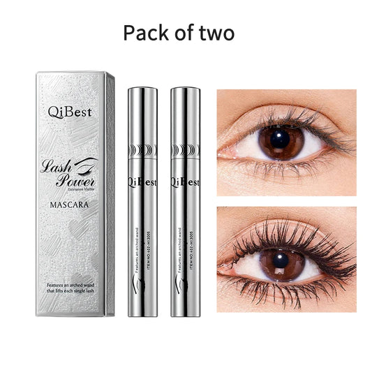 QIBEST 4D Silk Fiber Eyelash Mascara 2PCS Sets Waterproof Black Mascara Eyelash Extension Thick Lift Lengthening Lasting Makeup