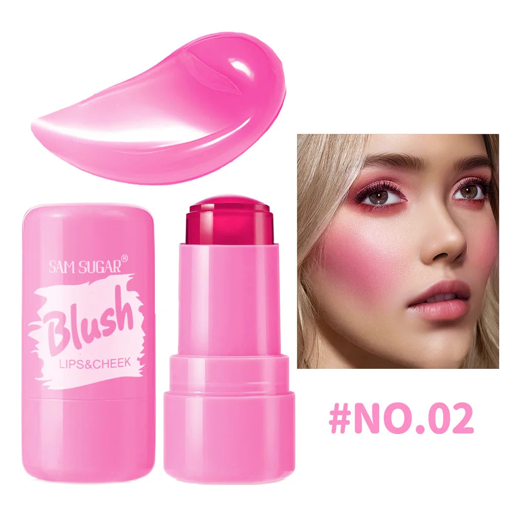 4 Color Jelly Blush Stick Matte Moisturizing Lip Balm 3 in 1 Multi Use Brightening Makeup Gloss