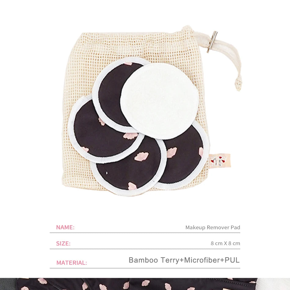 HappyFlute 6PCS/Set Bamboo Charcoal Inner Sanitary Pads With 2Pocket Wetbag+5Pcs Makeup Remove Pad&Mesh Bag Reusable Menstrual